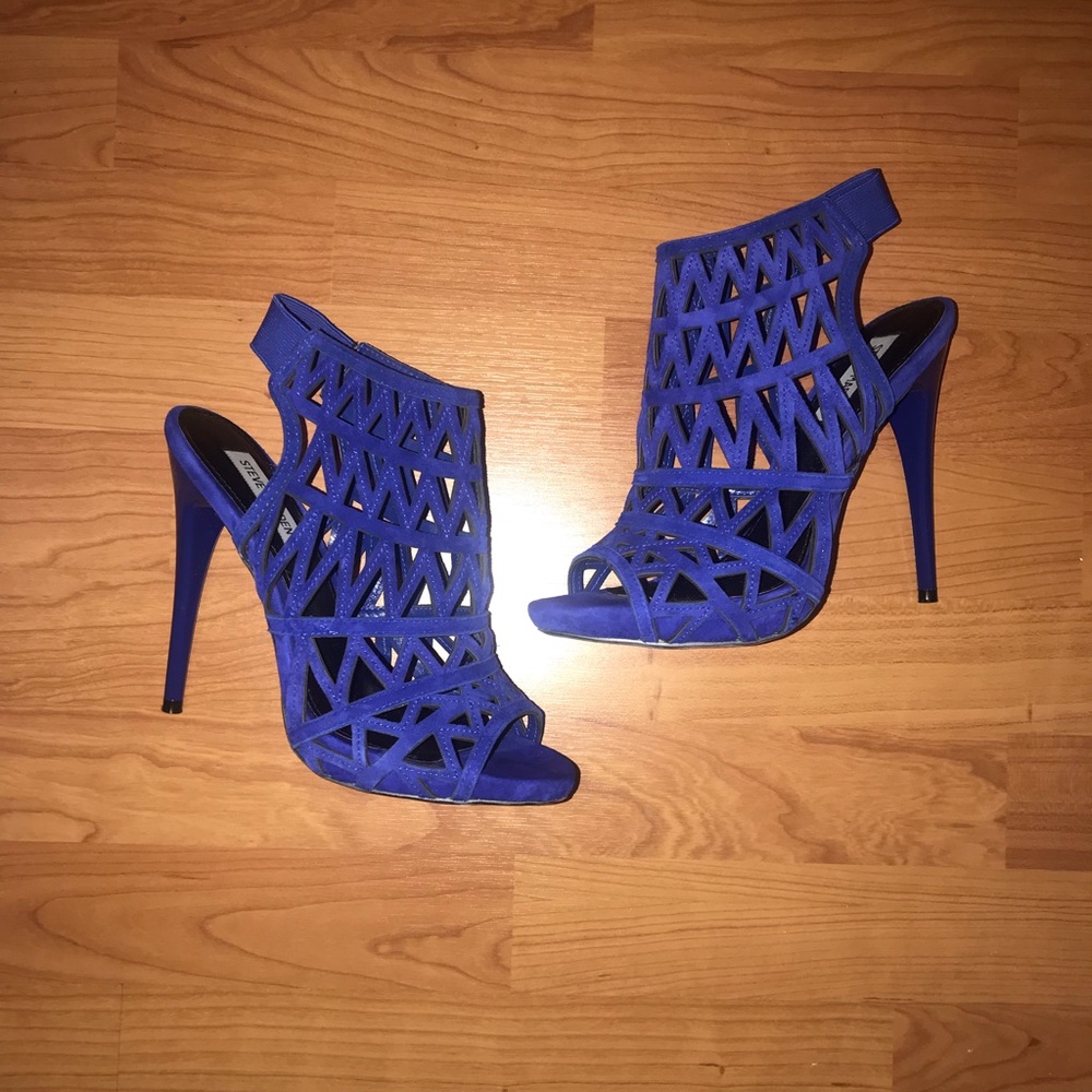 Blue Suede Diagonal Design Heels